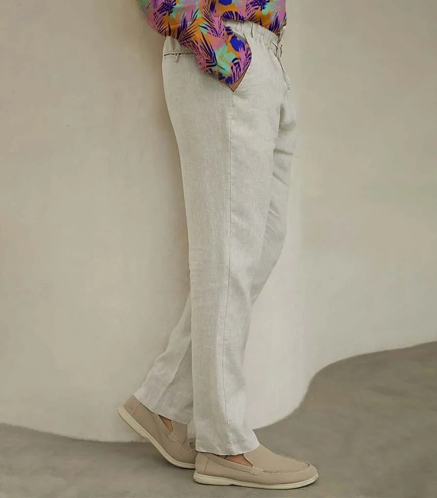 100% Linen Drawstring Elastic Waistband Pants