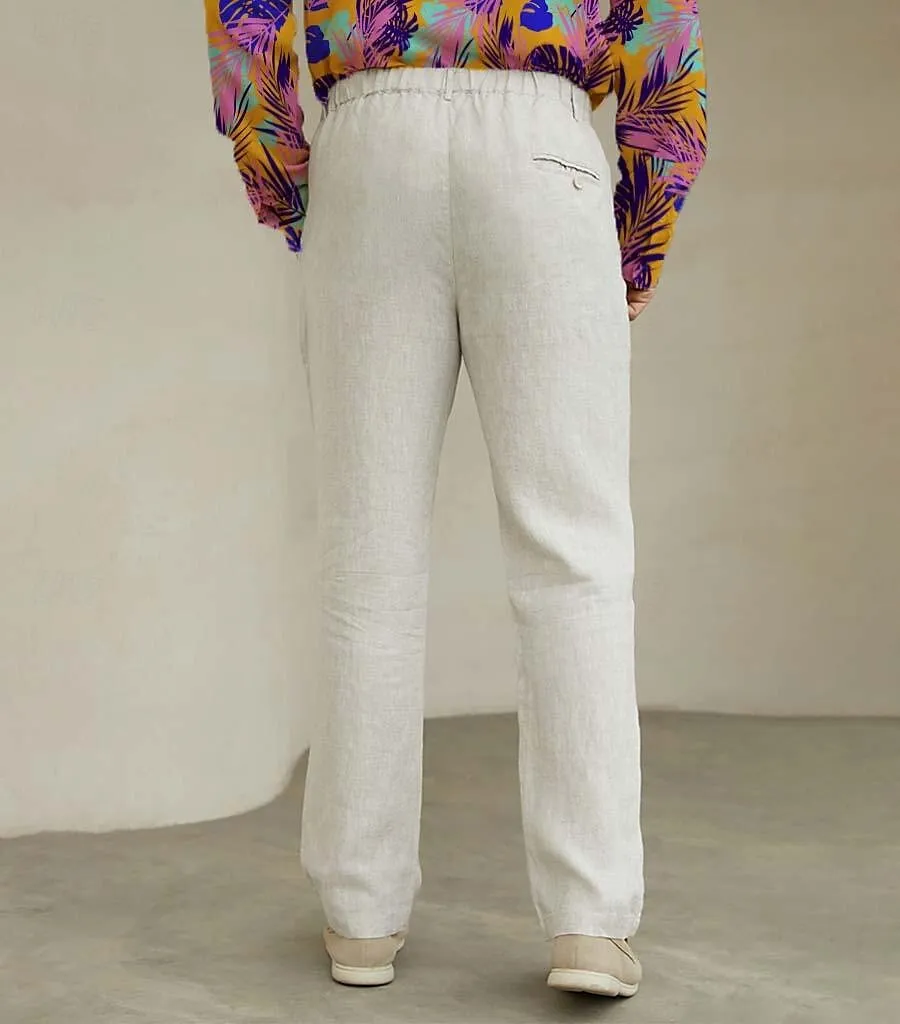 100% Linen Drawstring Elastic Waistband Pants