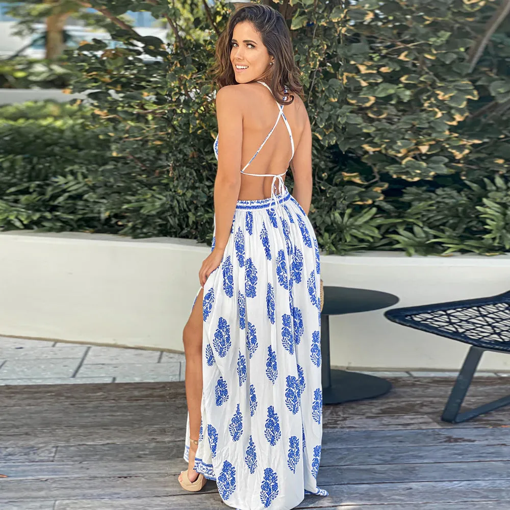 Allover Floral Print Crisscross Dress