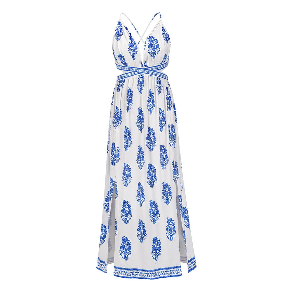 Allover Floral Print Crisscross Dress