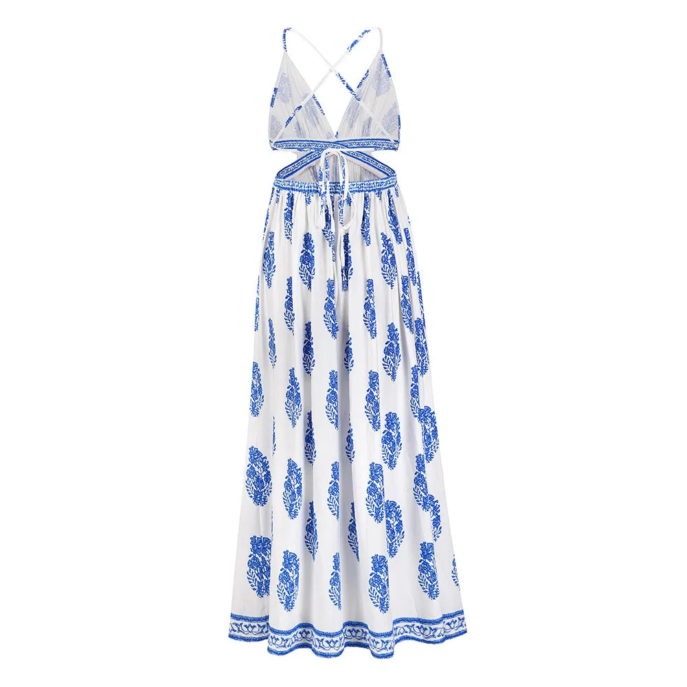 Allover Floral Print Crisscross Dress