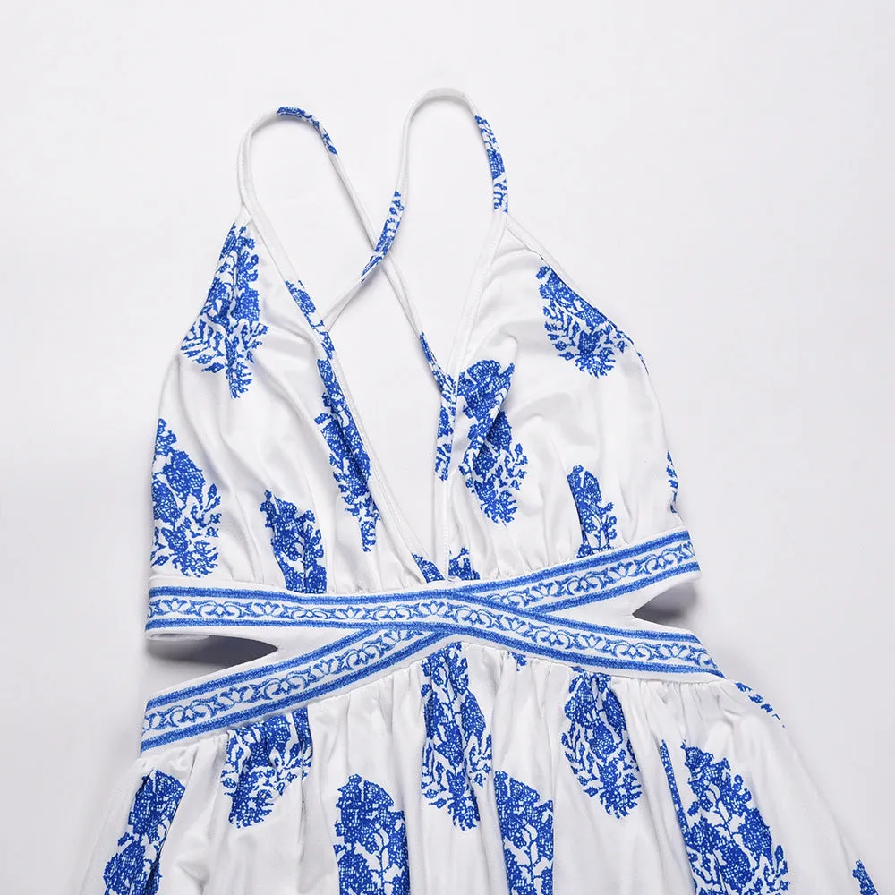 Allover Floral Print Crisscross Dress
