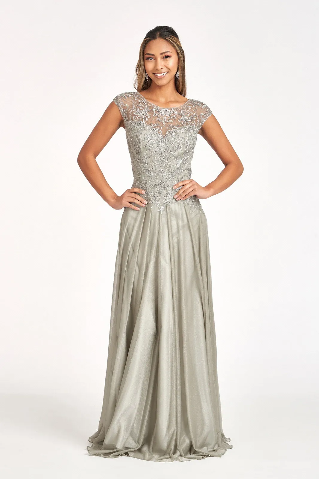 Beads Embellished Embroidered A-line Scoop-Neck Long Mother Of The Bride Dress GLGL3068 Sale