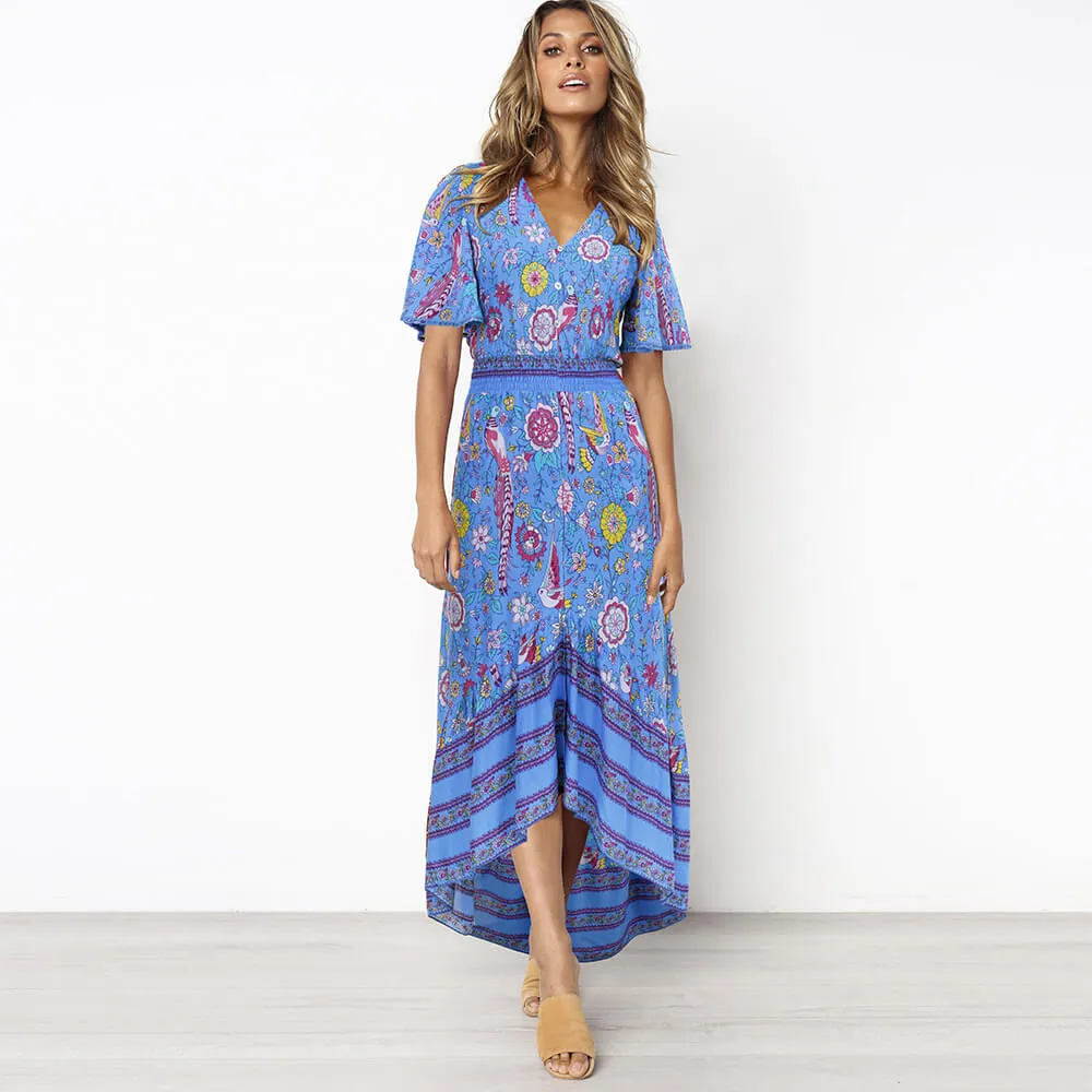 Boho Bell Sleeve Maxi Floral Dress