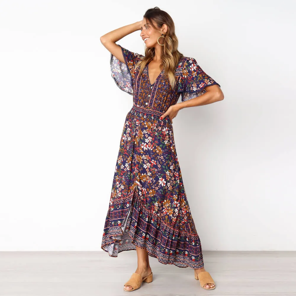 Boho Bell Sleeve Maxi Floral Dress