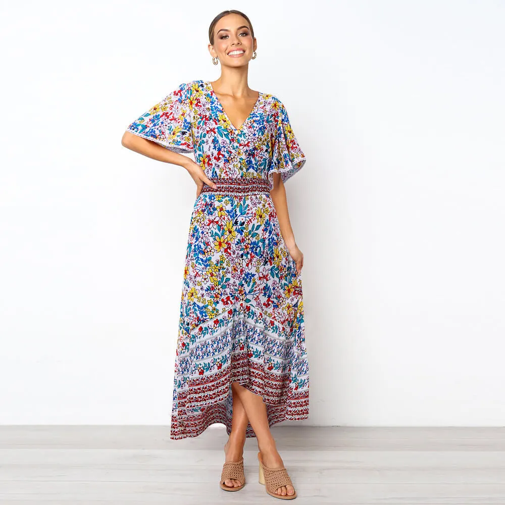 Boho Bell Sleeve Maxi Floral Dress