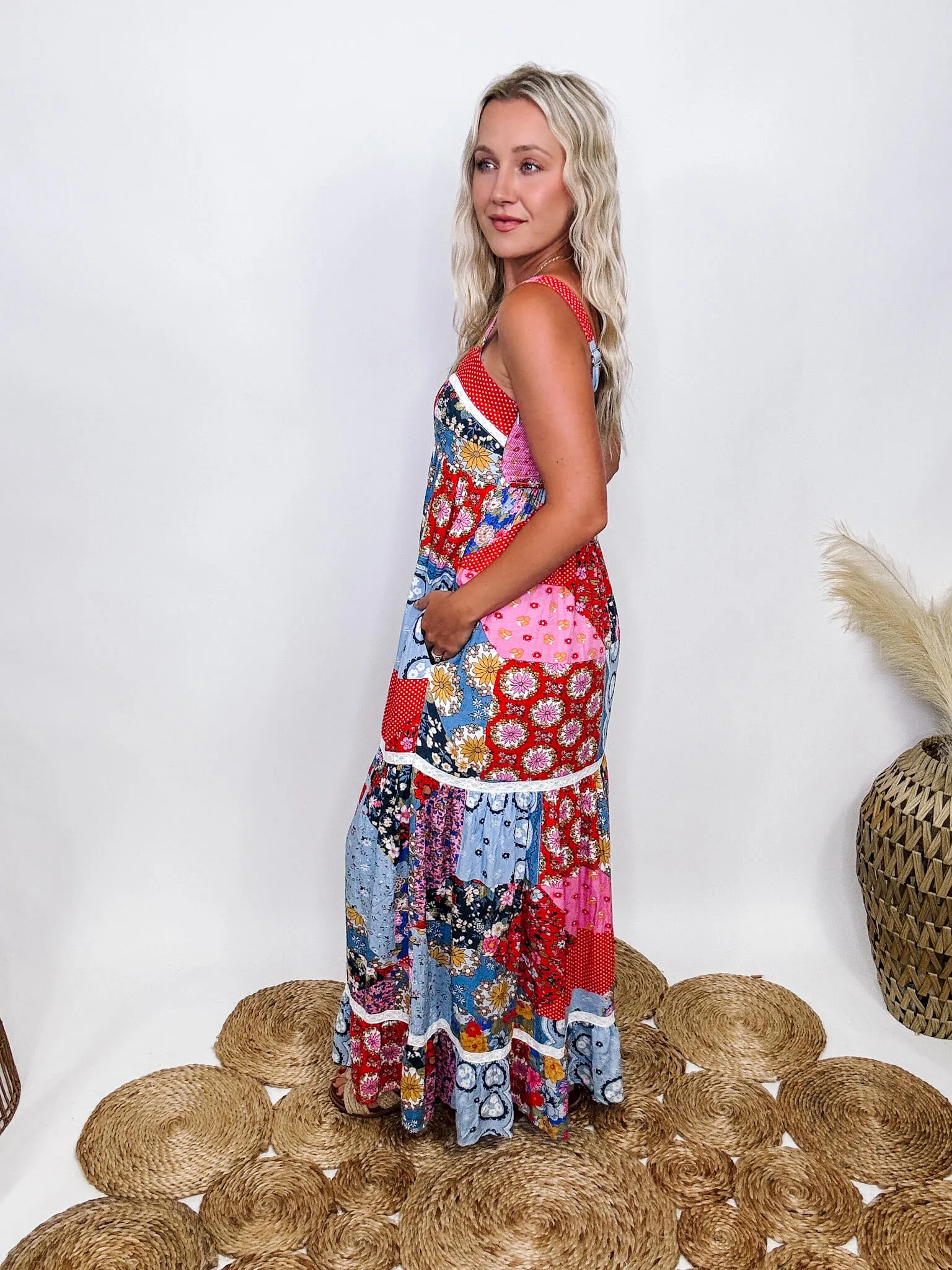 Boho Floral Patchwork Maxi Dress