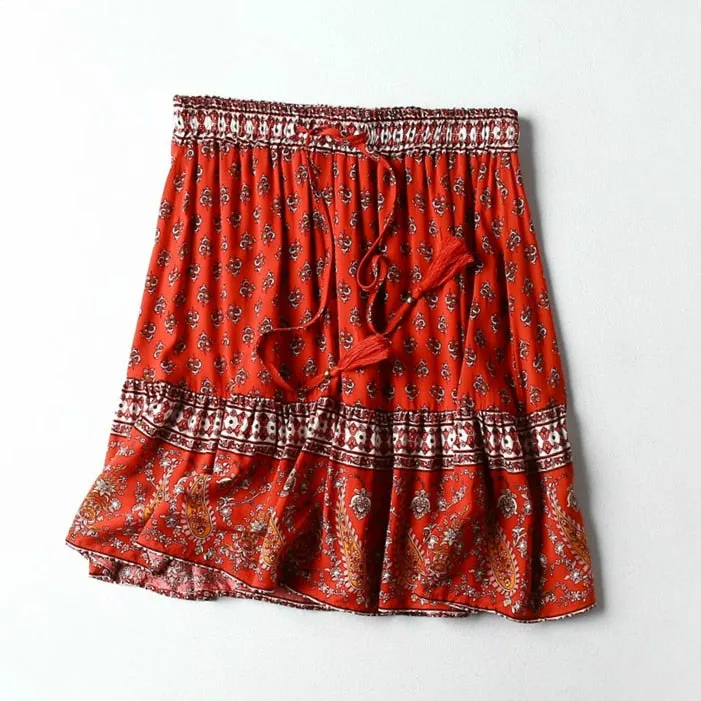 Boho  Floral Printed Beach Bohemian Skirt  Rayon