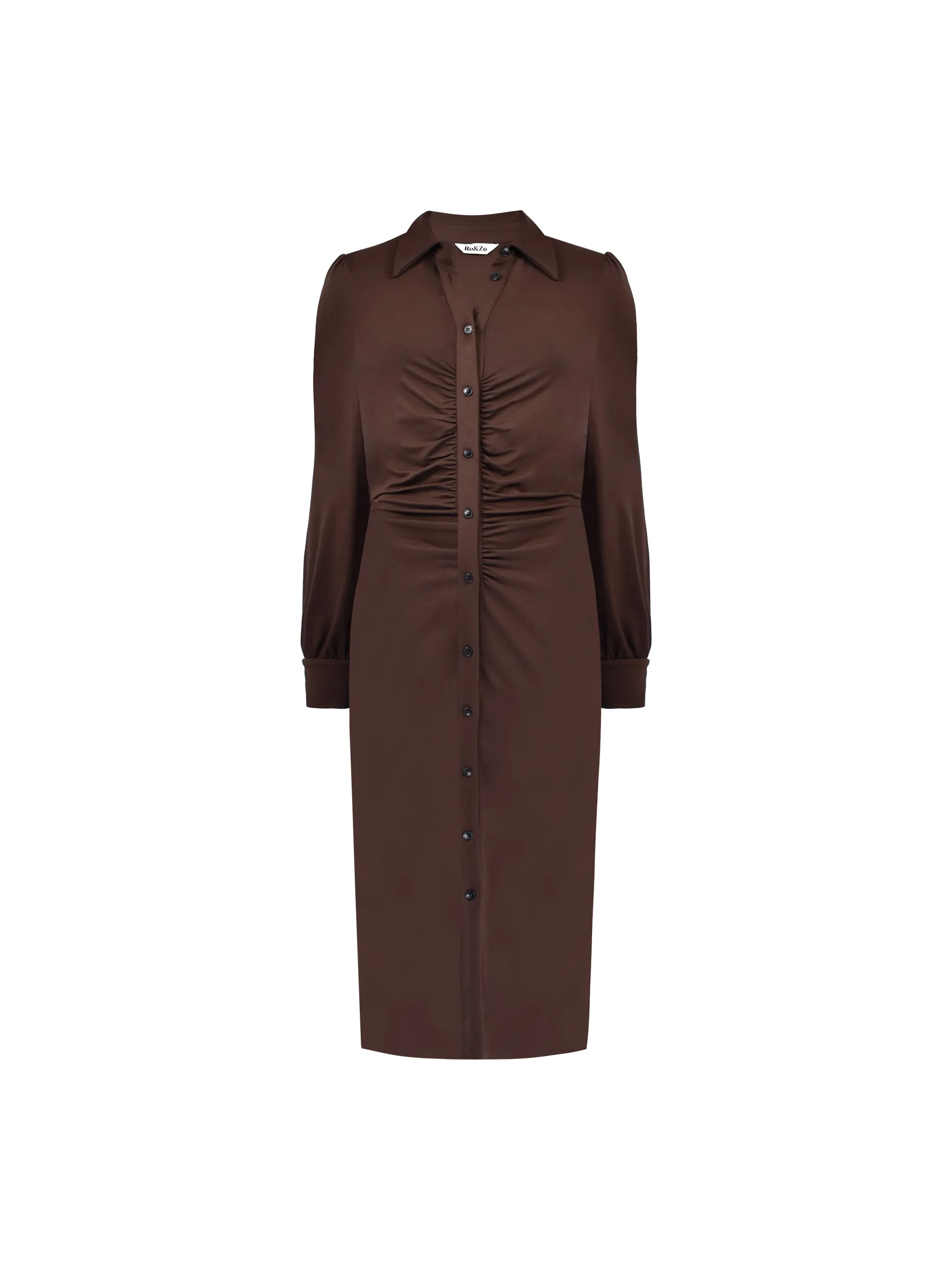 Brown Jersey Ruched Front Dress