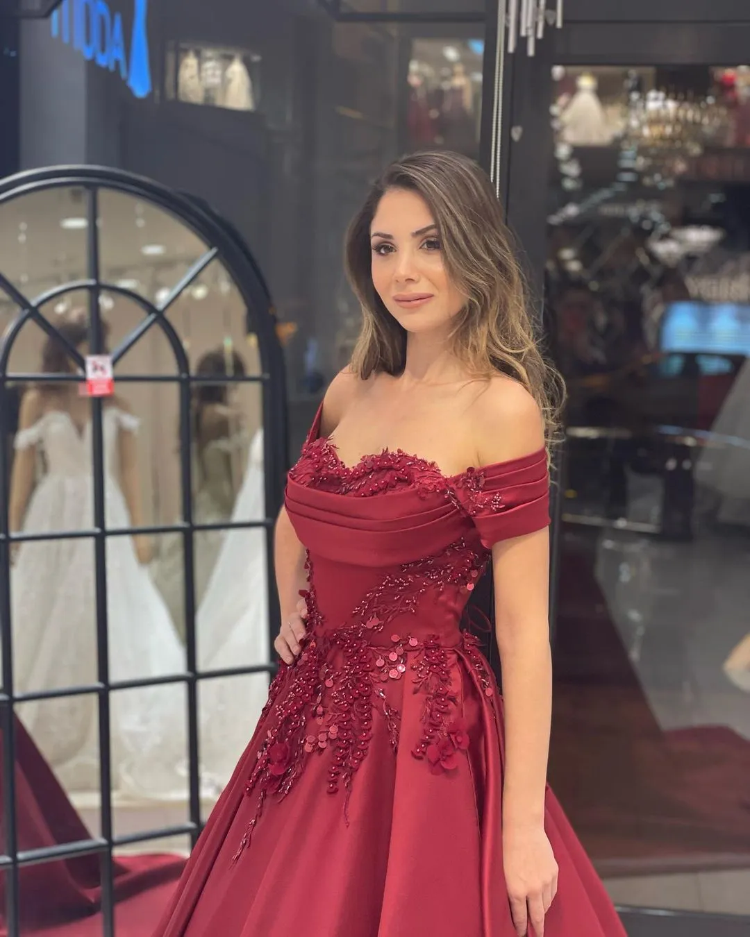 Charming Floor Length Sweetheart Off-The-Shoulder A-Line Satin Wedding Dress with Appliques