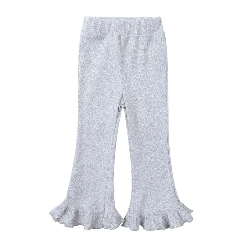 Children's Pants Girls Solid Elasticity Leggings Cotton Ruffle Trousers 1-8 Years Kids Boot Cut Pants Toddler Girls Flares Pant