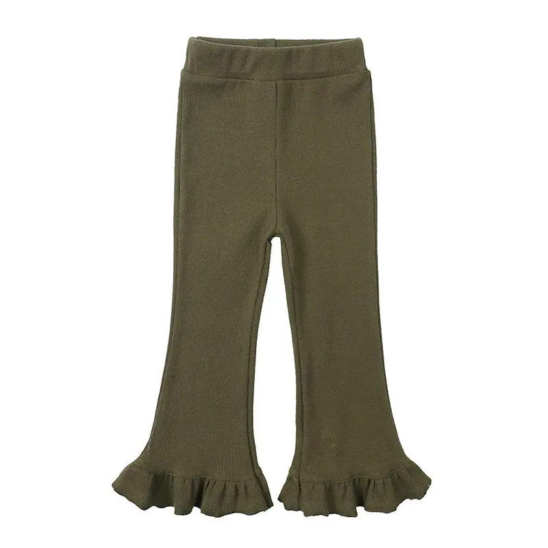 Children's Pants Girls Solid Elasticity Leggings Cotton Ruffle Trousers 1-8 Years Kids Boot Cut Pants Toddler Girls Flares Pant