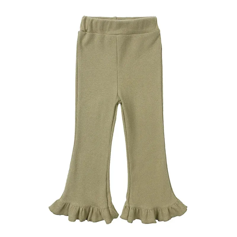 Children's Pants Girls Solid Elasticity Leggings Cotton Ruffle Trousers 1-8 Years Kids Boot Cut Pants Toddler Girls Flares Pant