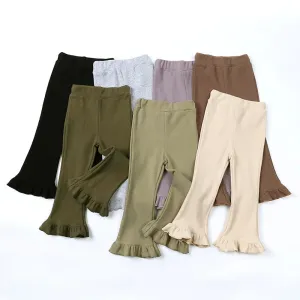 Children's Pants Girls Solid Elasticity Leggings Cotton Ruffle Trousers 1-8 Years Kids Boot Cut Pants Toddler Girls Flares Pant