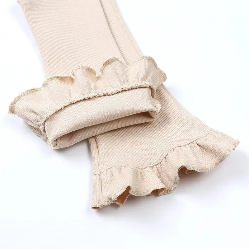 Children's Pants Girls Solid Elasticity Leggings Cotton Ruffle Trousers 1-8 Years Kids Boot Cut Pants Toddler Girls Flares Pant