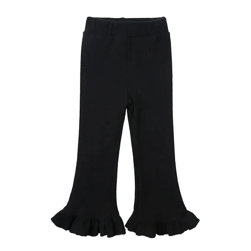Children's Pants Girls Solid Elasticity Leggings Cotton Ruffle Trousers 1-8 Years Kids Boot Cut Pants Toddler Girls Flares Pant