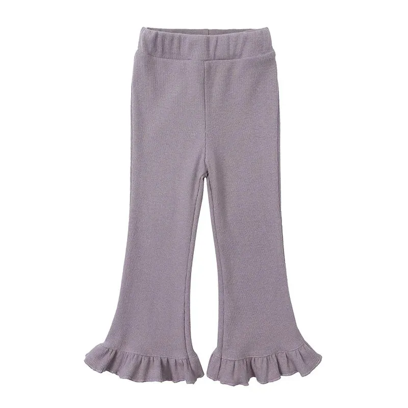 Children's Pants Girls Solid Elasticity Leggings Cotton Ruffle Trousers 1-8 Years Kids Boot Cut Pants Toddler Girls Flares Pant