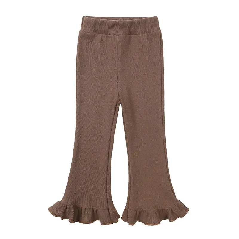Children's Pants Girls Solid Elasticity Leggings Cotton Ruffle Trousers 1-8 Years Kids Boot Cut Pants Toddler Girls Flares Pant