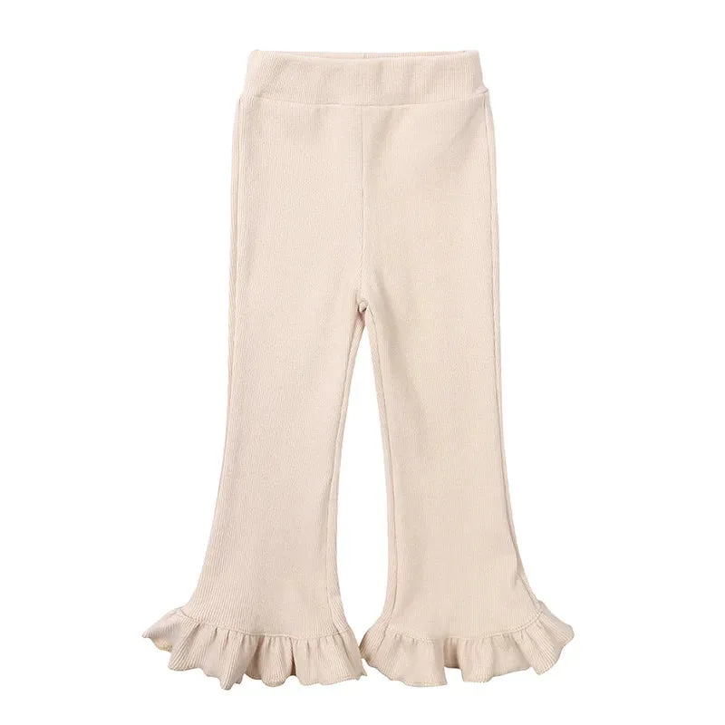 Children's Pants Girls Solid Elasticity Leggings Cotton Ruffle Trousers 1-8 Years Kids Boot Cut Pants Toddler Girls Flares Pant