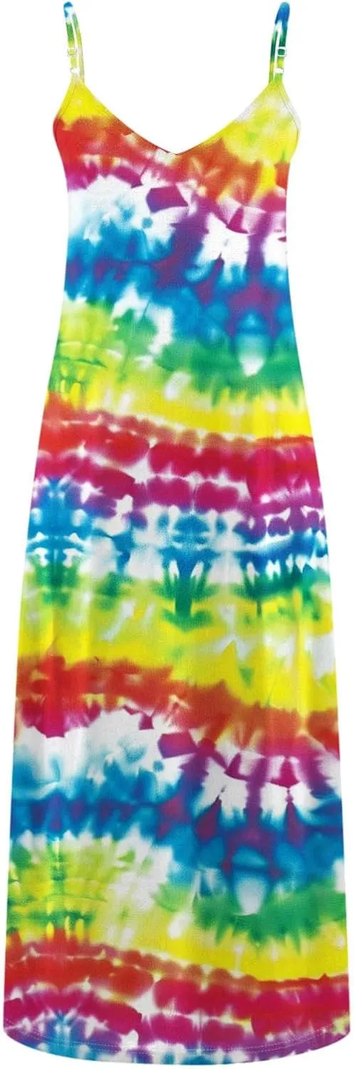 Dresses for Women 2024 Casual Spring, Sleeveless Casual V Neck Ruffle Dresses, Lightweight Floral Boho Dress