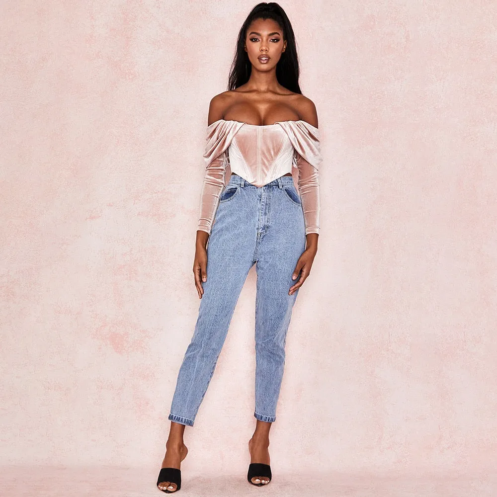 Elegant Pink Ruched Crop Tops Female Puff Sleeve