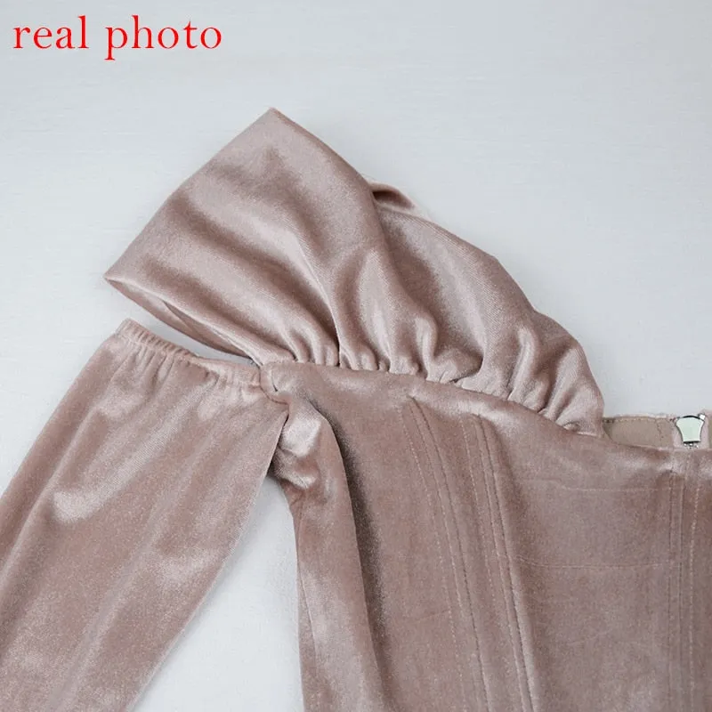 Elegant Pink Ruched Crop Tops Female Puff Sleeve