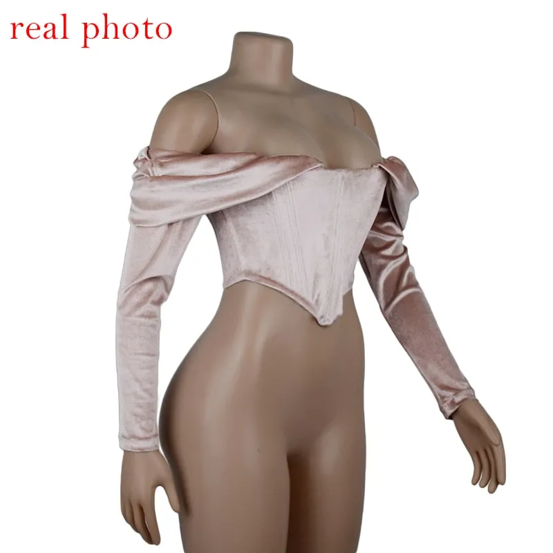 Elegant Pink Ruched Crop Tops Female Puff Sleeve