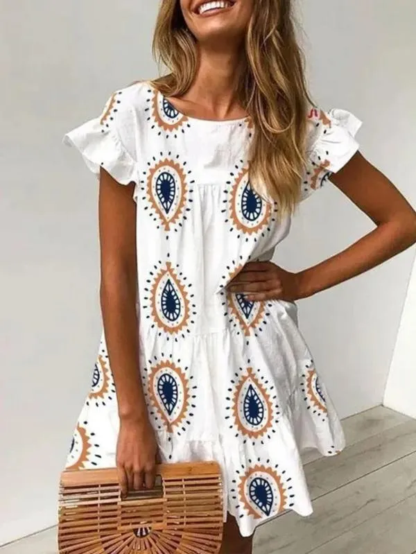 Falbala Short Sleeve Mini/Short Dress