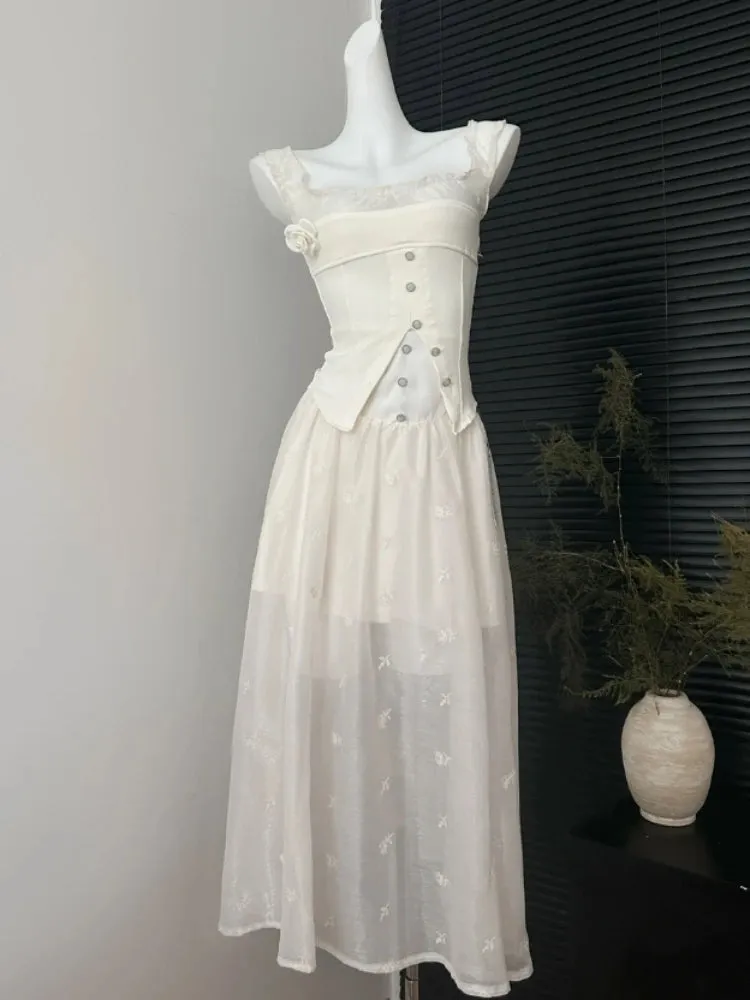 Girlary Fashion Elegant Slim Solid 2 Piece Set Women Summer Designer Thin Ruffle Patchwork Tops Female   Elegant High Waist Dresses New