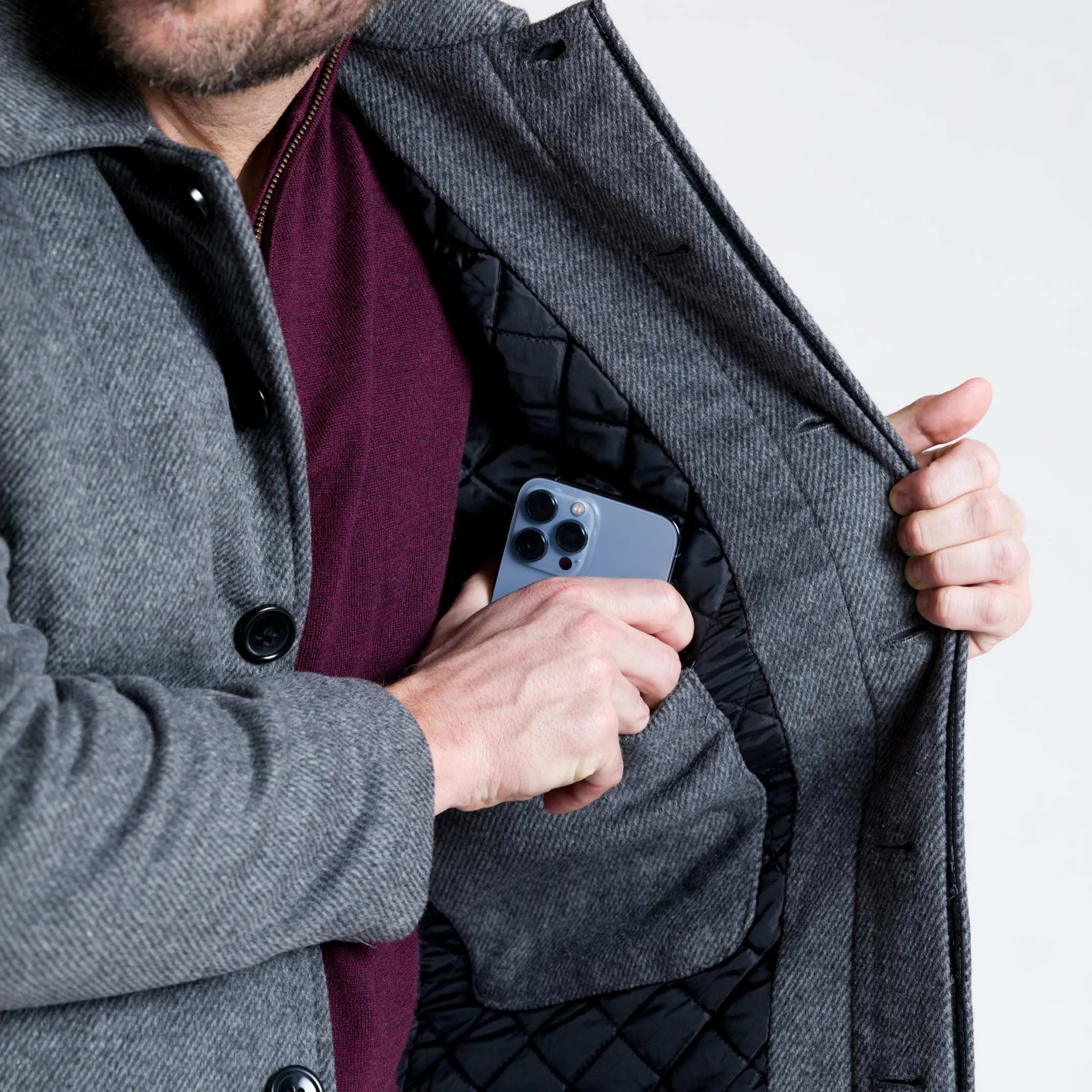 Grey Herringbone Peacoat