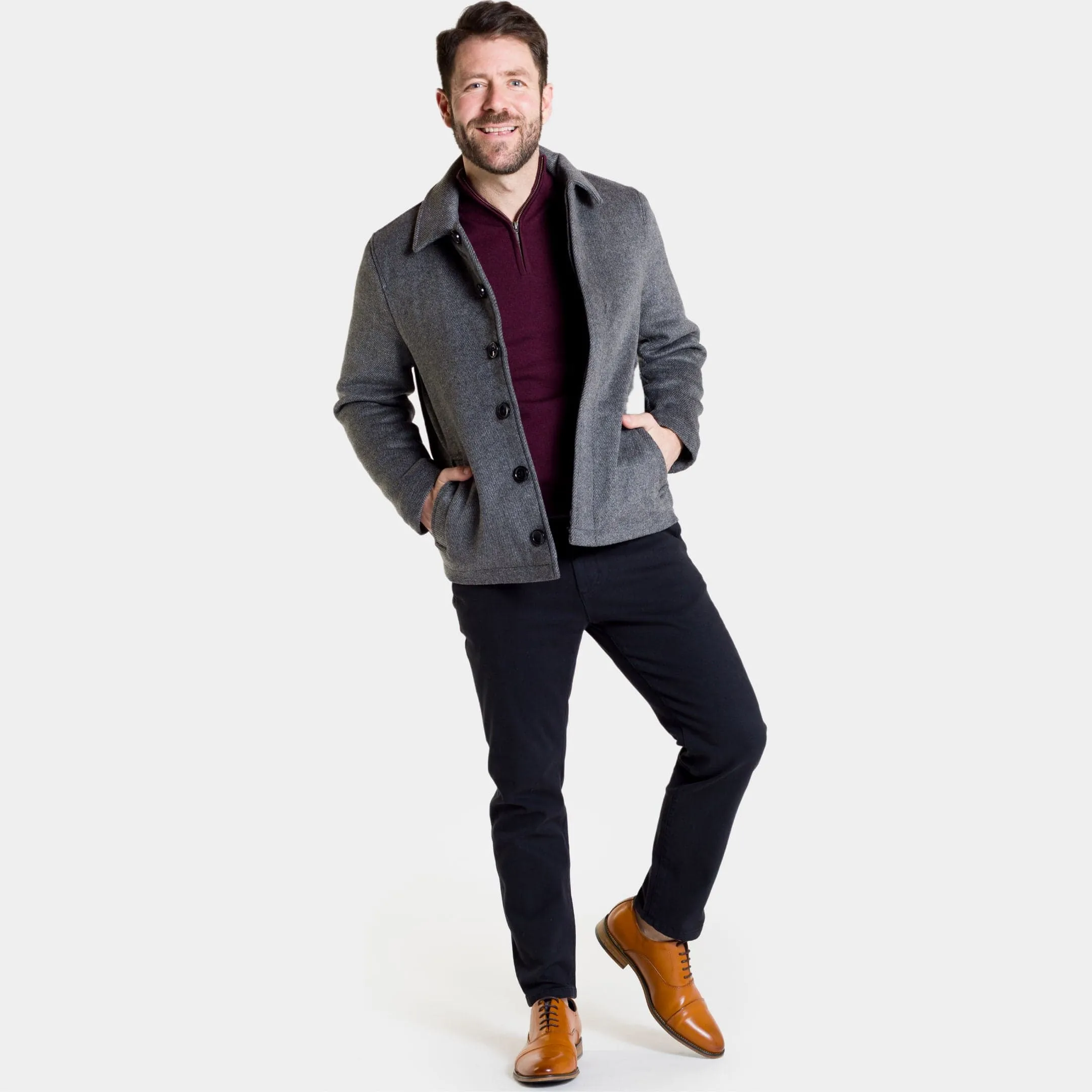 Grey Herringbone Peacoat
