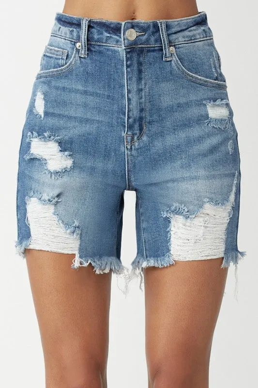 High Rise Distress Shorts