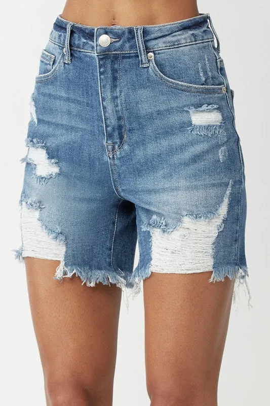 High Rise Distress Shorts