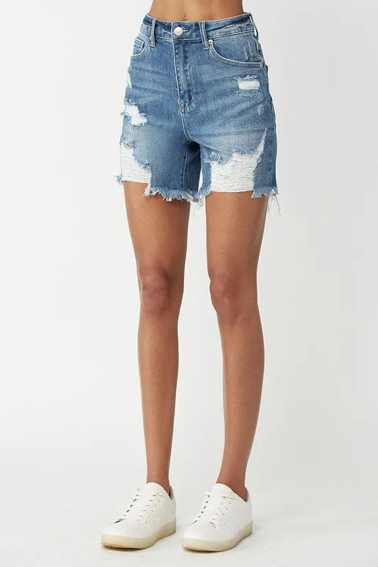 High Rise Distress Shorts