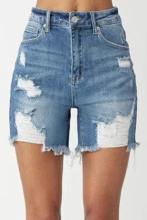 High Rise Distress Shorts