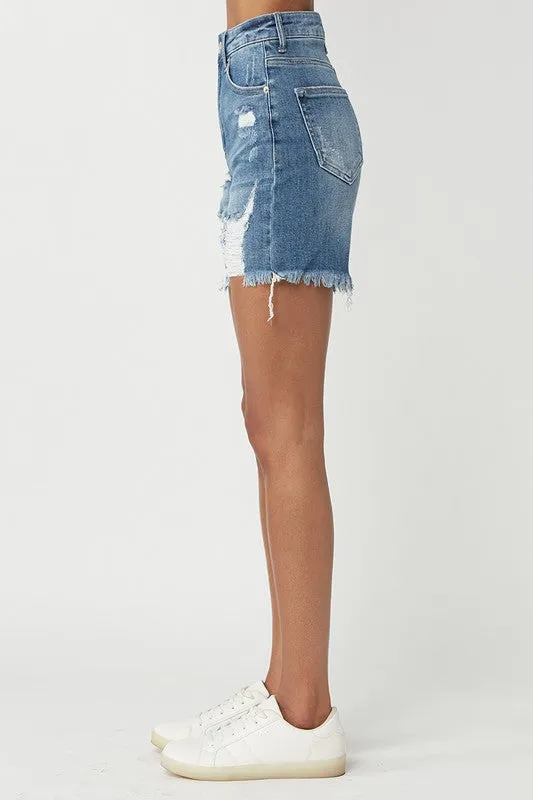 High Rise Distress Shorts