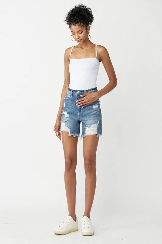 High Rise Distress Shorts