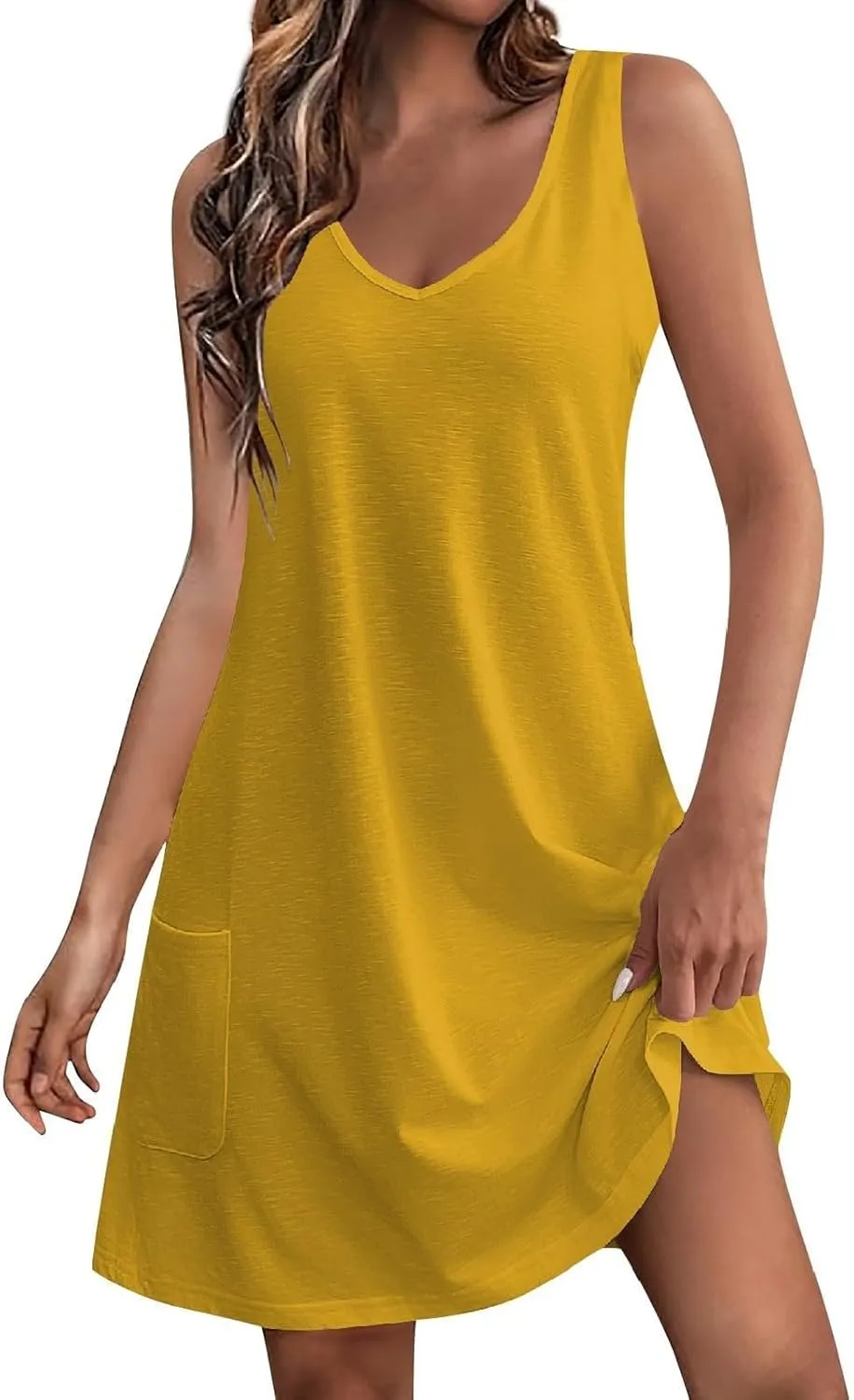hlysgo Going Out Dresses for Women 2025 Summer Sleeveless V Neck Mini Dress Casual Beachwear Coverup Sundress with Pockets