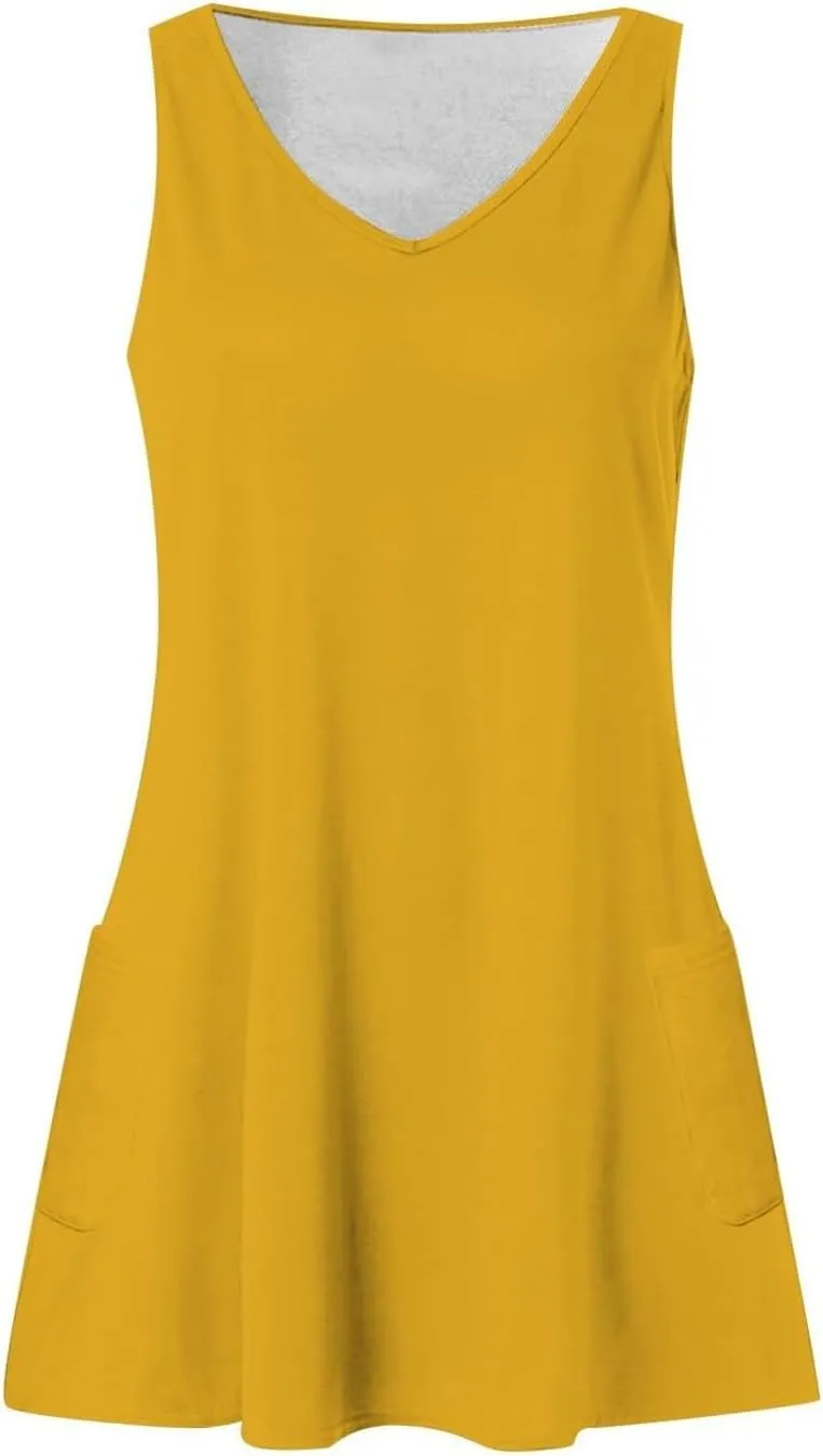 hlysgo Going Out Dresses for Women 2025 Summer Sleeveless V Neck Mini Dress Casual Beachwear Coverup Sundress with Pockets