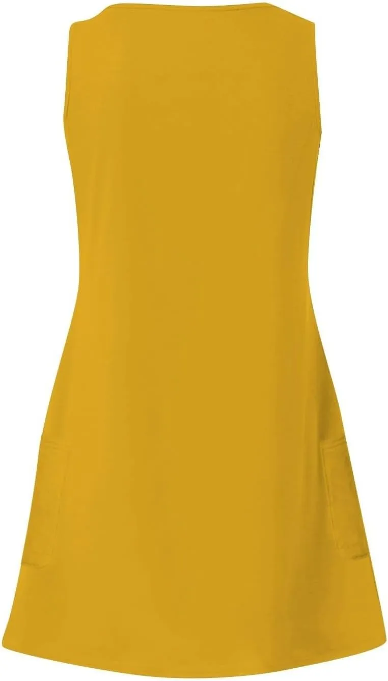 hlysgo Going Out Dresses for Women 2025 Summer Sleeveless V Neck Mini Dress Casual Beachwear Coverup Sundress with Pockets