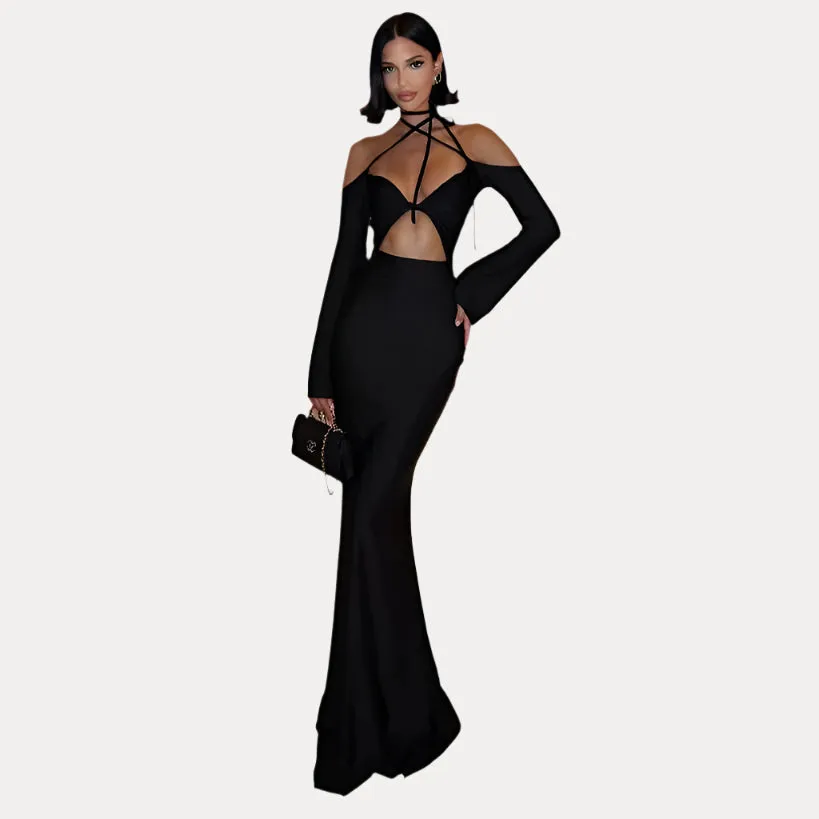 Hollow backless lace-up dress