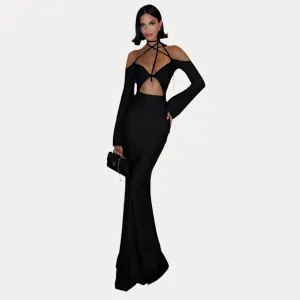 Hollow backless lace-up dress