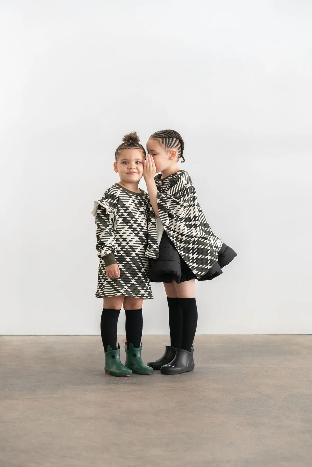 Kids Plaid Blanket Poncho | Olive