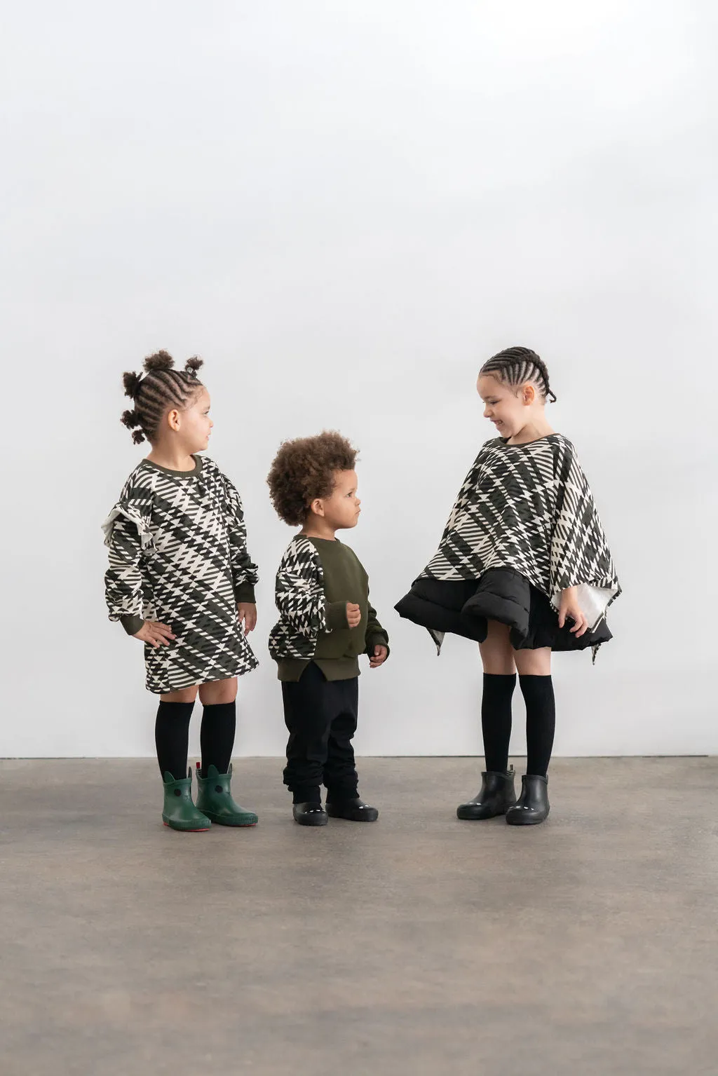 Kids Plaid Blanket Poncho | Olive