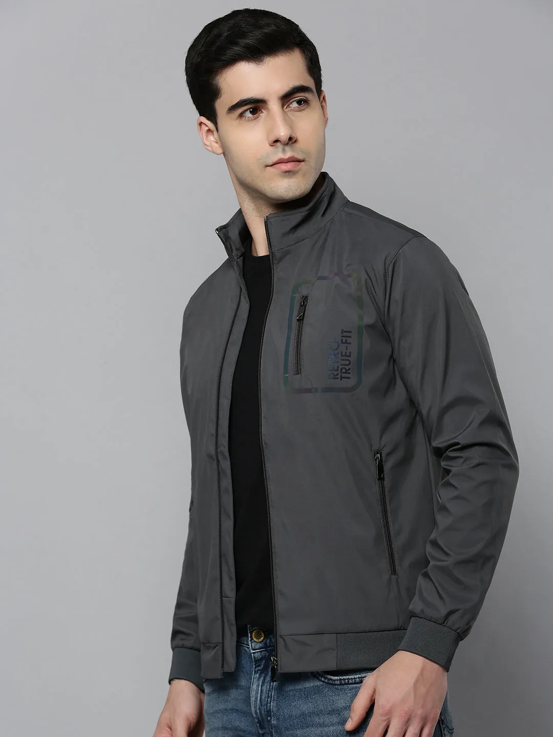 Men Grey Solid Open Front Jacket