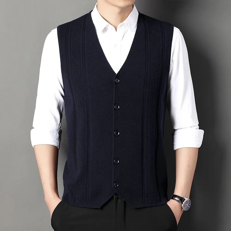 Men's Fashion Knitted Button Sweater Vest Business Match