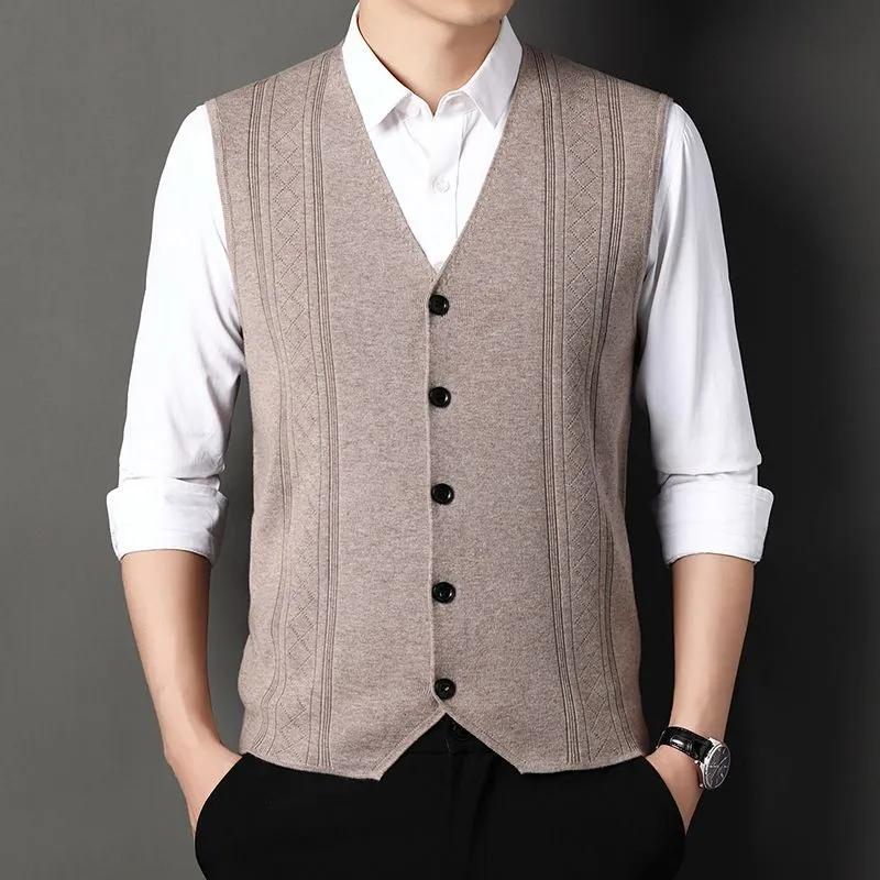 Men's Fashion Knitted Button Sweater Vest Business Match