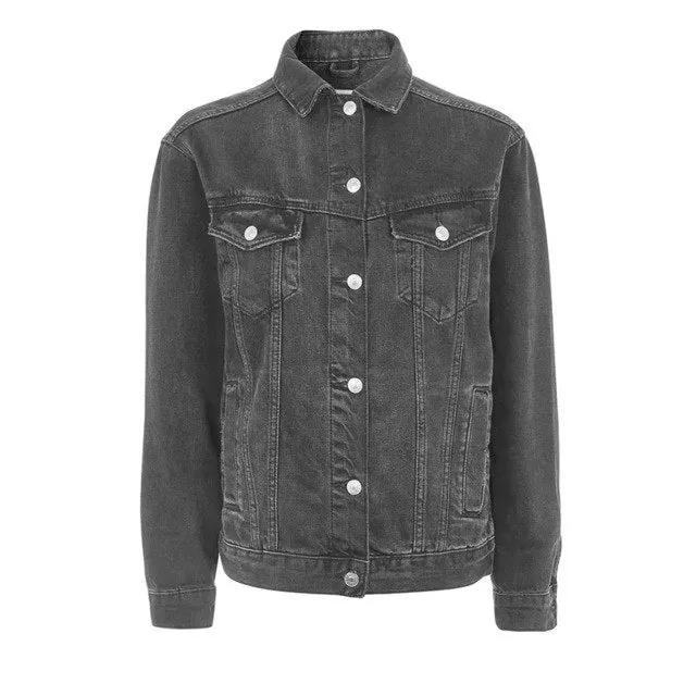 ORMELL Women Denim Jacket Loose Casual Female Autumn Outwear Turn Down Collar Blue Black Ladies Button Jeans Coat Long Sleeve