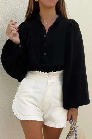 Purpdrank - Elegant Simplicity Solid Buckle Mandarin Collar Tops