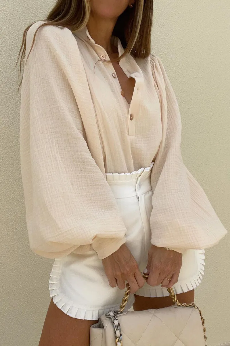Purpdrank - Elegant Simplicity Solid Buckle Mandarin Collar Tops